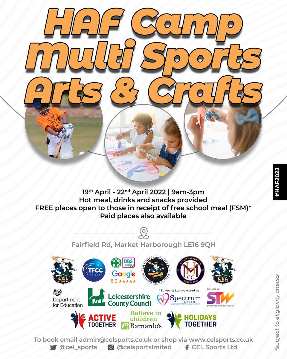 Get booking with us now get your children active this half term <a href="/MktHarboroughCC/">Market Harborough CC</a> <a href="/TFCCGroupLtd/">TFCC Coaching Group LLP</a> @youngleics <a href="/spectrumoadby/">Spectrum Health Oadby</a> <a href="/STWLCharity/">STWL Charity</a> <a href="/SportInHarb/">Active Together Harborough</a> <a href="/ActiveLLROrg/">Active Together (Partners)</a> <a href="/LeicsCountyHall/">Leicestershire CC</a> <a href="/shopharborough/">marketharborough.com</a> #leicsholidaystogether #HAF2022