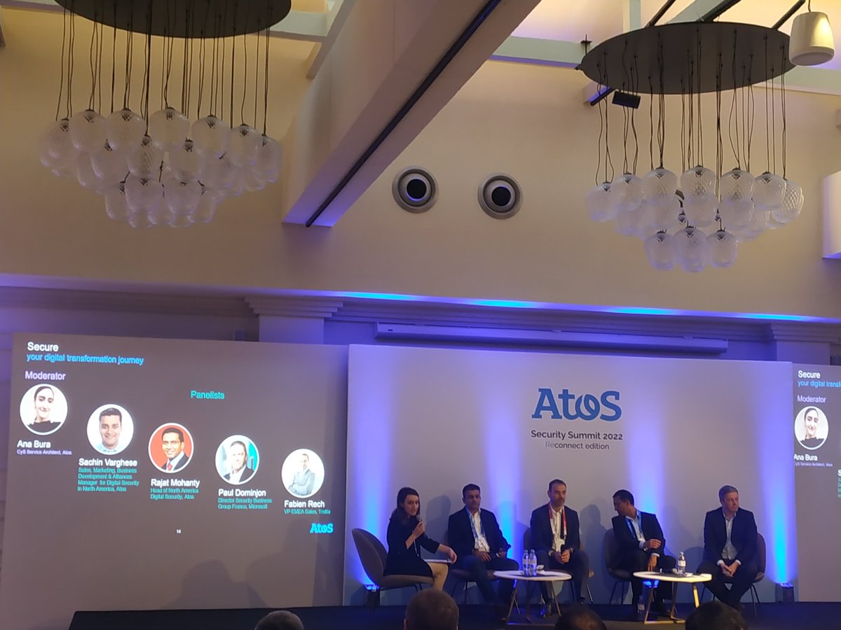 lombardmarjo's tweet photo. Ana Bura, Sachin Varghese, @Rajatpaladion @pdominjon and @RechFabien are discussing digital transformation security.
Hybrid work is the new norm. The biggest challenges are to protect data, deal with the expending attack surface and secure the user experience
#AtosSecuritySummit https://t.co/k6Yx8GjSzY