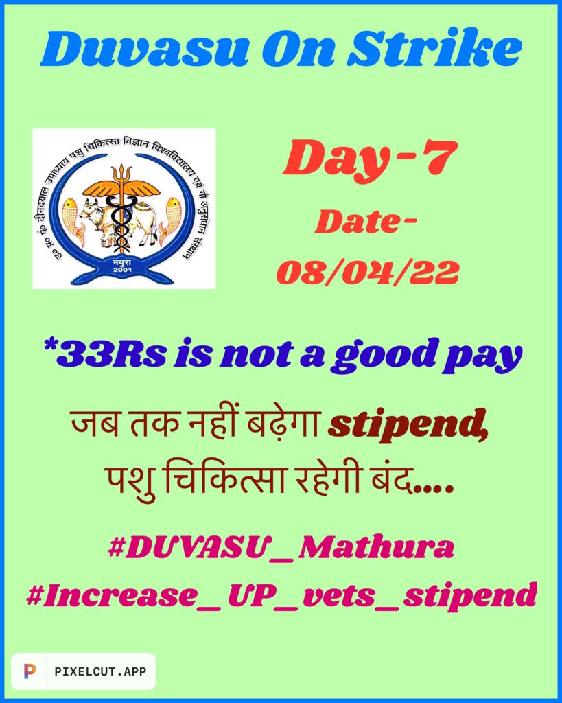 #Increase_UP_vets_Stipend
#SVPUAT_Meerut
#DUVASU_Mathura
#ANDUAT_Ayodhya
<a href="/myogiadityanath/">Yogi Adityanath</a> <a href="/CMOfficeUP/">CM Office, GoUP</a> <a href="/ANINewsUP/">ANI UP/Uttarakhand</a> <a href="/drsanjeevbalyan/">Dr. Sanjeev Balyan</a> <a href="/Aamitabh2/">Amitabh Agnihotri</a> <a href="/brajeshpathakup/">Brajesh Pathak</a>  <a href="/dharampalbjpmla/">Dharampal Singh</a> <a href="/ktakshish/">Ashish Mishra</a> <a href="/atul1chaturvedi/">atul chaturvedi</a> <a href="/PRupala/">Parshottam Rupala</a> <a href="/VikasSaraswat/">Vikas Saraswat</a> <a href="/atulpradhansp/">Atul Pradhan</a> <a href="/SangeetSomBJP/">Sangeet Singh Som</a>