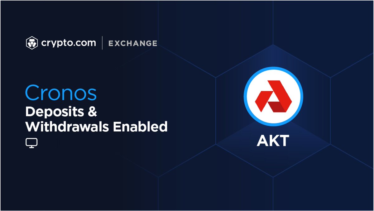 Crypto.com Exchange (@cryptocom_exch) on Twitter photo Crypto.com Exchange now supports deposits and withdrawals of $AKT via Cronos.
*Available for Exchange Web.
Deposit Now 👉 crypto-exchange.onelink.me/E54m/6cf81eb9
<a href="/akashnet_/">Akash Network</a> Crypto.com Exchange now supports deposits and withdrawals of $AKT via Cronos.
*Available for Exchange Web.
Deposit Now 👉 crypto-exchange.onelink.me/E54m/6cf81eb9
<a href="/akashnet_/">Akash Network</a>