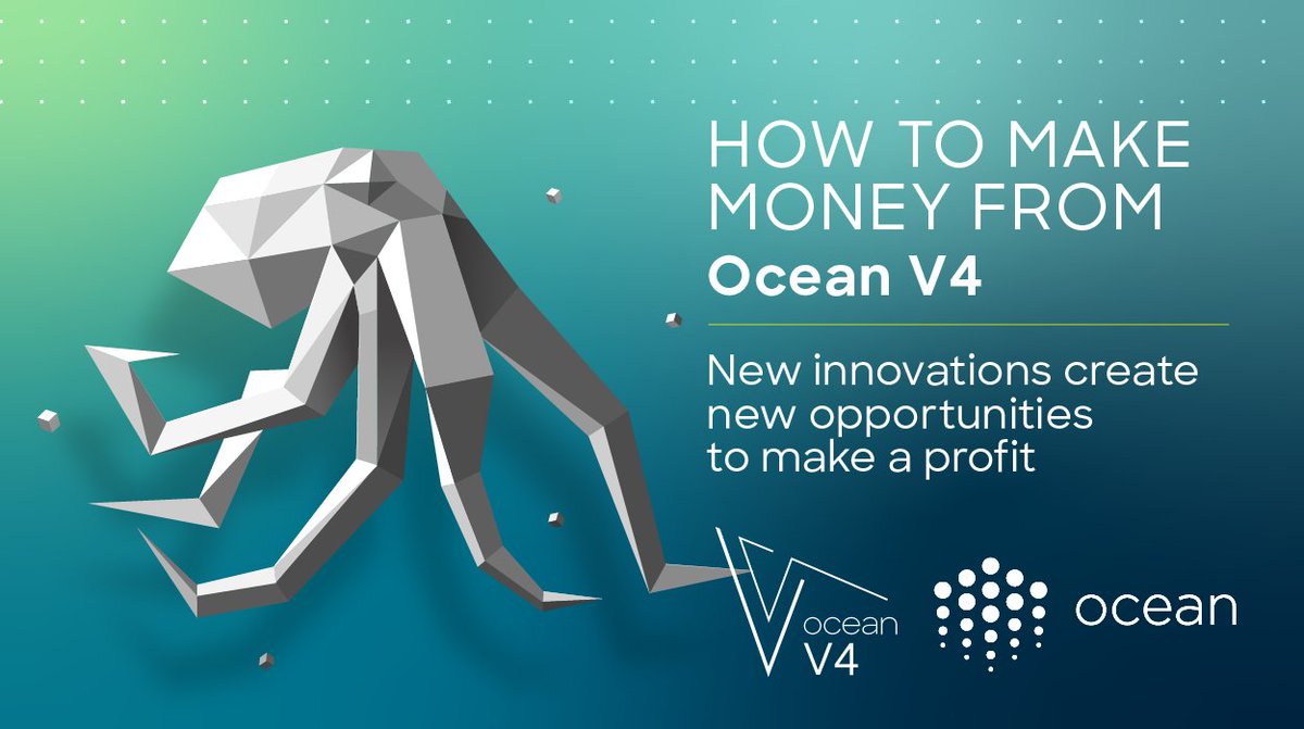 oceanprotocol's tweet photo. "New, innovative ways of making money is most impressive about blockchain โ Ocean V4 is no different".
Ocean's @Jamie_Hewitt_ walks you through new monetization opportunities in his recent blogpost on "How to make money from Ocean V4" https://t.co/vrb9iUhIj9