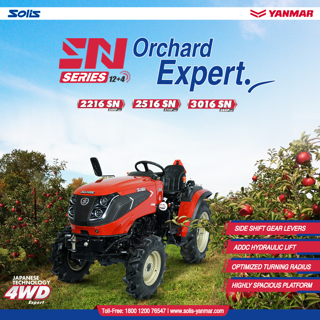 TractorsSolis's tweet photo. Solis Yanmar SN series Japanese 4WD expert tractors comes with Turn Plus Axle for a Optimized turning radius which makes it perfect fit for narrow spaces.

#snseries #orchard #orchardlife #global4wdexpert #solisyanmar #bringhomesolis #solistractors #4WDexpert  #FutureIsNow https://t.co/tJFxtrraMa