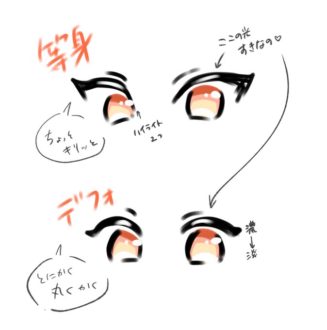 @CXO4oTSVHkMQyI9 目の描き方…!?
デフォと等身で変わるけどだいたいこんな感じで描いてるよー
私ので役に立つかな… 