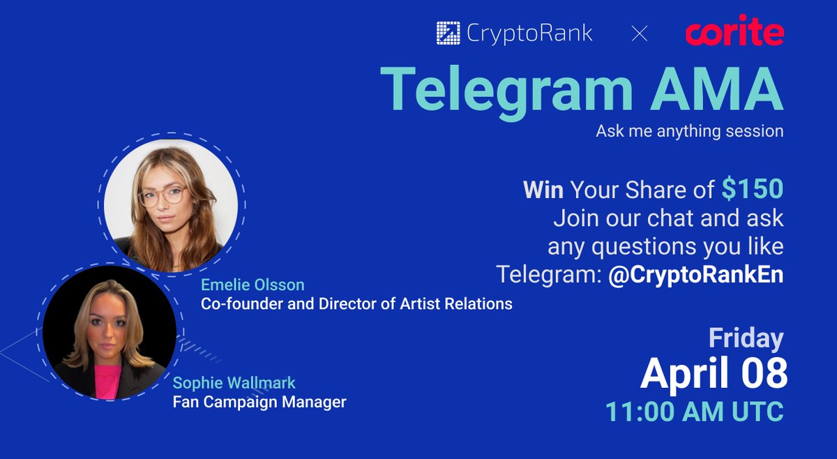 CryptoRank_io's tweet photo. ❗️Today we are holding an AMA with @Coritecom in Telegram https://t.co/yNocw7uHQE &amp; Twitter!

You are welcome to ask questions under this tweet WITH a #CORITE_CRYPTORANK_AMA hashtag, like, RT &amp; subscribe to @CryptoRank_io

RULES👉https://t.co/6pmTXd5jzR https://t.co/dctkRyroLa