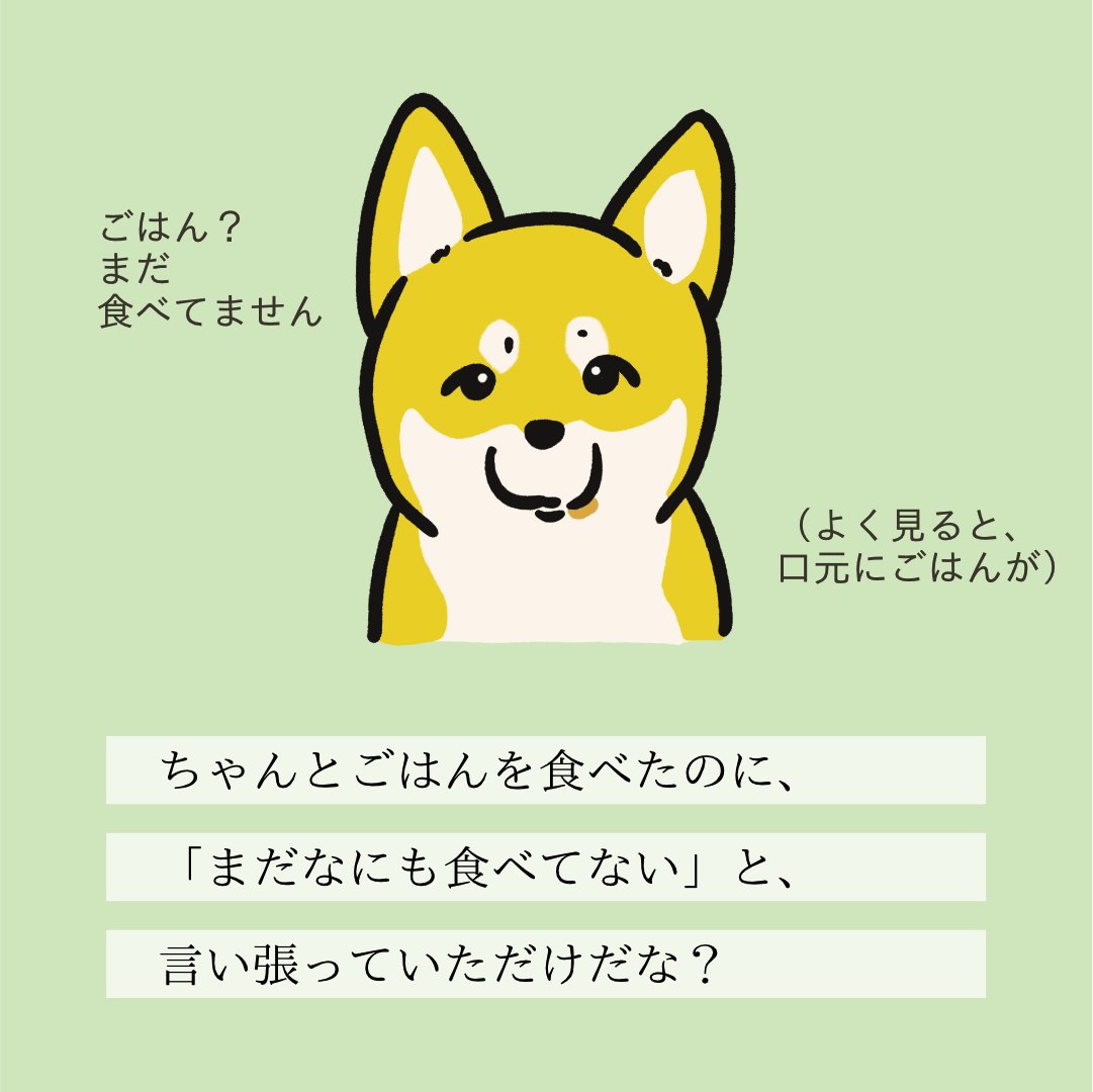 【変な犬図鑑】
No.161 マダタベテナイーヌ
ちゃんとご飯を食べたのに、まだ食べていないと言い張るあの犬です。

#柴の日 