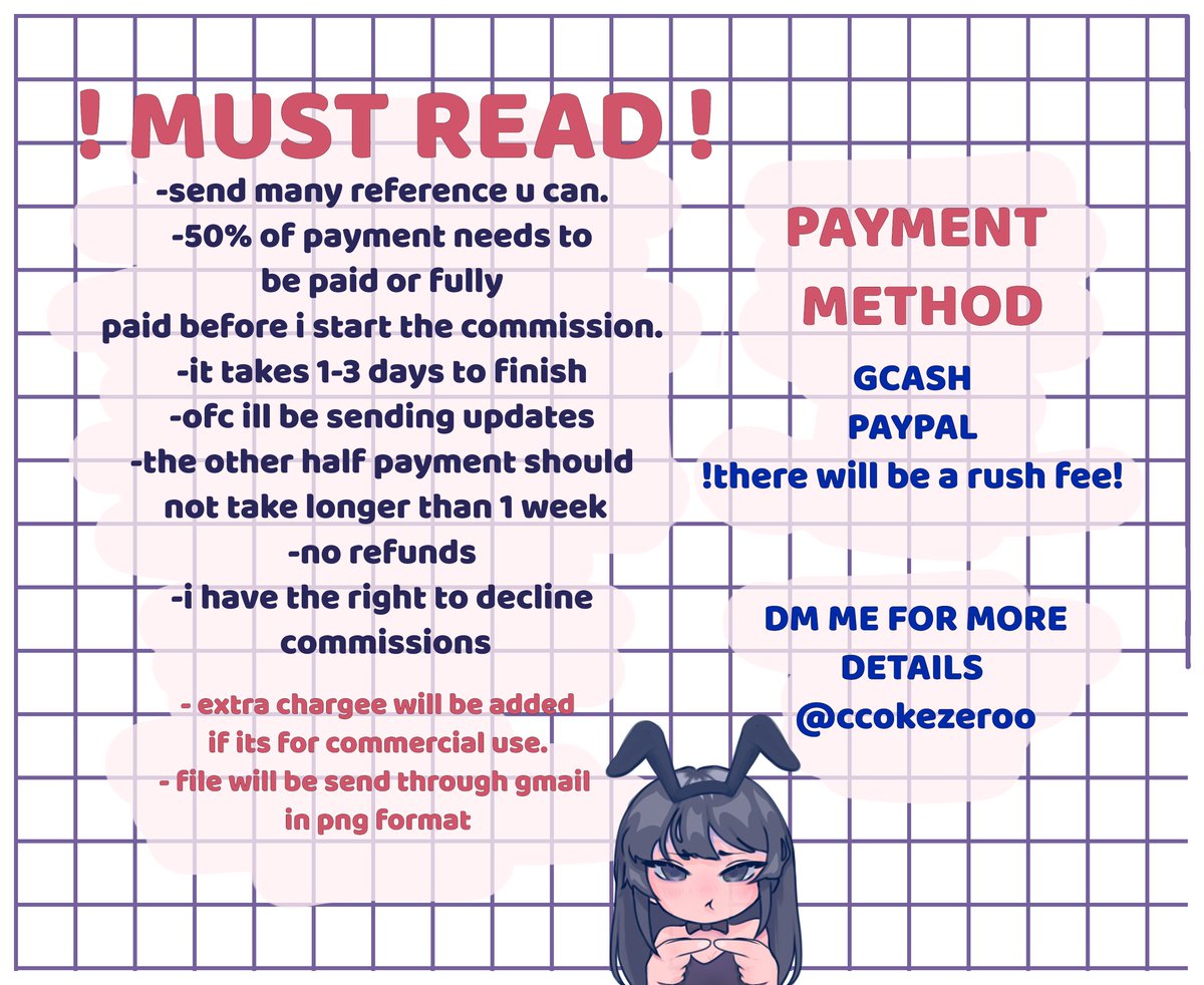 ccokezeroo's tweet photo. 🤍 COMMISSION IS OPEN 🤍
Hi!! I'm doin commissions again after a yr of being hiatus and I really want to save some money to buy a pen tab 🤍 Likes and Rts are very appreciated ty! 🤍
#commissionsopen #artph
#chibicommissions https://t.co/6oAj5VlB66