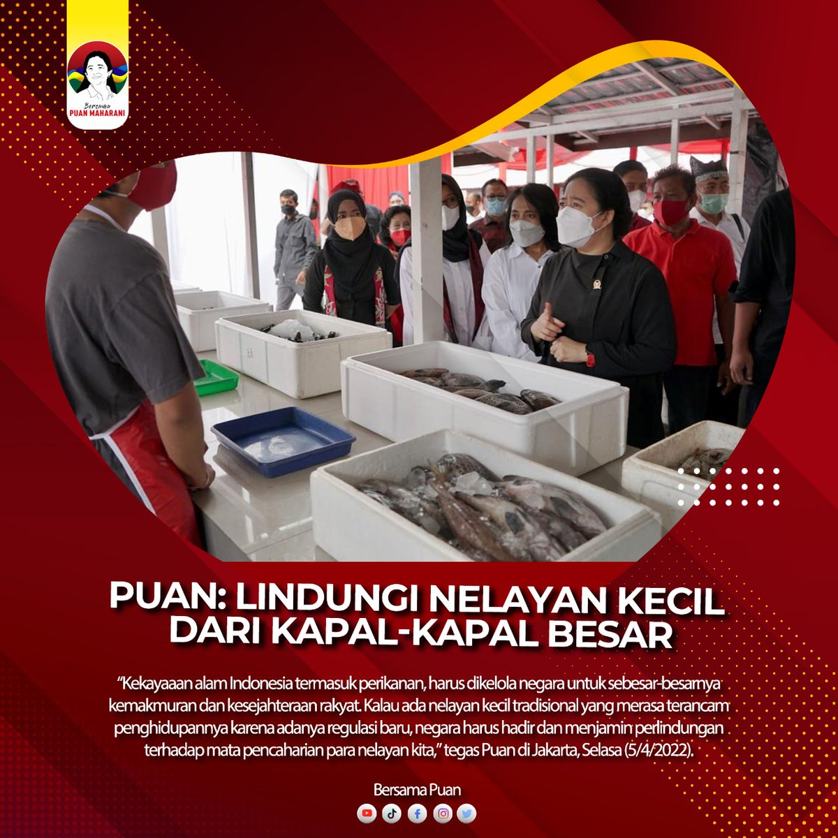 Joanmlk's tweet photo. Puan Maharani menegaskan untuk melindungi nelayan kecil dari kapal-kapal besar
 #JokowiBersamaPuan
Tolak Tunda Pemilu 2024 https://t.co/EDQ19pgnrm