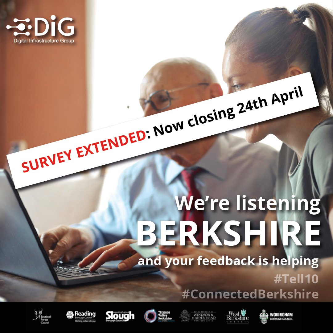 BerksDIG's tweet photo. We have had some excellent responses and we want to hear from even more of you. The survey has been extended to 24 April. https://t.co/djQFcHOImg @WestBerkshire @RBWM @SloughCouncil @ReadingCouncil @WokinghamBC @BFfC_Child @ReadingCouncil @TVBLEP #ConnectedBerkshire #Tell10 https://t.co/RPgZYEkpLy