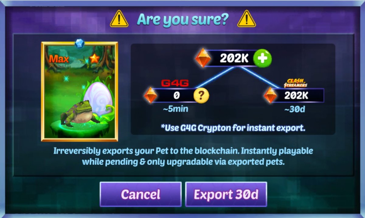 DLienucs's tweet photo. Finally exporting my first pet ! 😊💪 Welcome Peppu⭐️💎🐸
#ClashOfStreamers https://t.co/JPChG3FTrE
