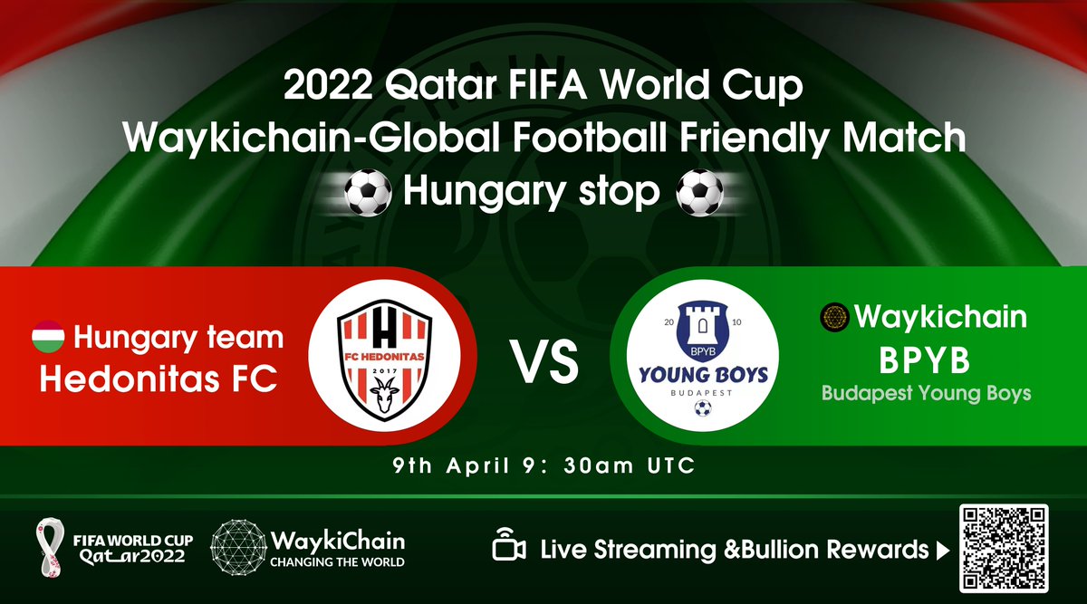 wayki_chain's tweet photo. 🇭🇺Welcome to Waykichain global football friendly match- Hungary stop will begin on 9th April 9:30 am UTC
 👉Subscribe Youtube: https://t.co/YwG6t6ylJ3
💰$10,000 Rewards: First 15 mins arrive Livestream and leave your address will get 3 $WICC. Lucky wheel: iPhone, gold bars, coins https://t.co/lpJOlS4ocE