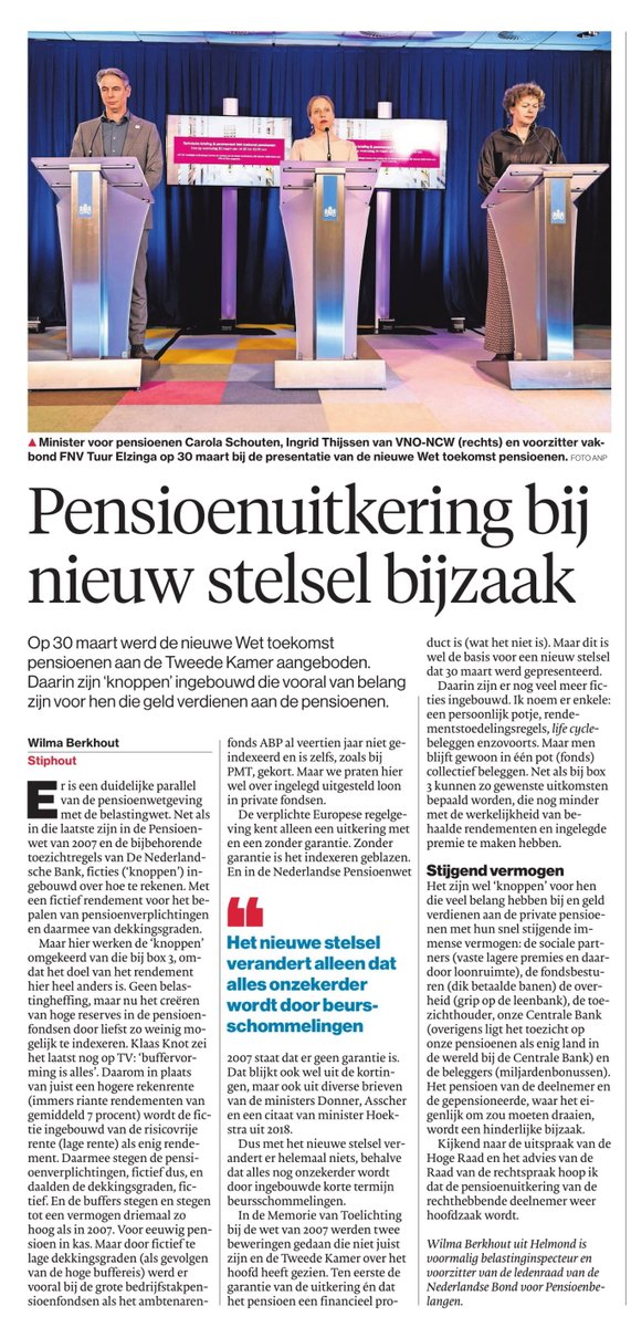 berkheuvel56's tweet photo. Vrijdag 08-04-2022 ED, Mijn parallel tussen uitspraak Hoge Raad 24 dec box 3 en Pensioenwet en FTK 2007 en nieuwe stelsel. Pensioen is/wordt bijzaak. Net als juiste belastingheffing.@MvRooijen @bartvankent @cdavandaag @LawPension @bond_voor https://t.co/1RI2IbdTqG
