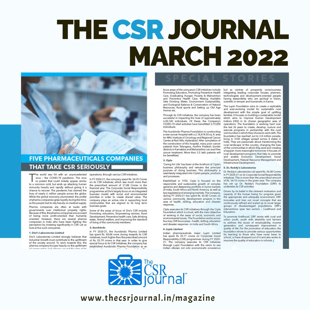 thecsrjournal's tweet photo. Read about 5 Pharma companies which have taken CSR seriously in our latest print edition.
Subscribe your copy here: https://t.co/gVsMFrpldI
#CSR #CSRMagazine #SustainableDevelopment #Pharmaceutical #CorporateSocialResponsibility https://t.co/zPBLSA270t
