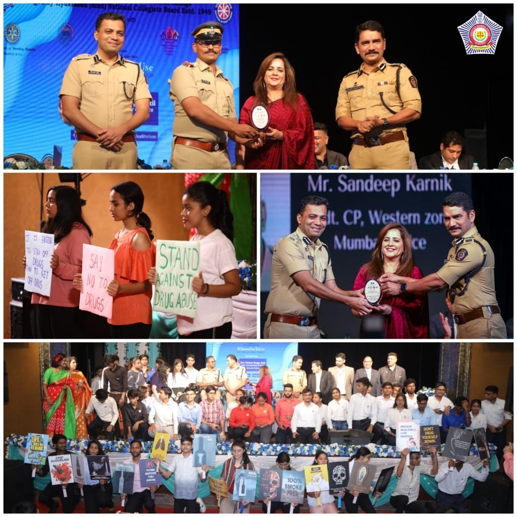 MumbaiPolice's tweet photo. An Anti Substance Abuse Awareness Program #ChooseNotToUse was organised by ATC Khar PS, R.D.National College Bandra, Rotary Club of Bombay, MNCDF, & BKS Citizens Group.
Jt.CP (L&O) & Other Police Officers have attended the program and guided the Students on Drugs related Subject https://t.co/j4CMLJslfo