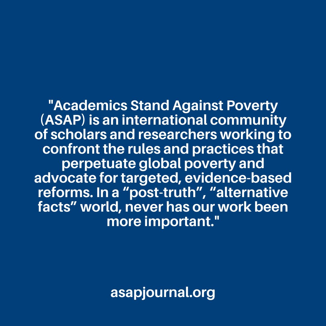 Journal_ASAP's tweet photo. Hello! 👋
Allow us to officially introduce ourselves! 
Academics Stand Against Poverty (ASAP) is an international community of scholars and researchers working collectively to confront the rules and practices perpetuating global poverty. 1/3 https://t.co/2eFuuYR07Q