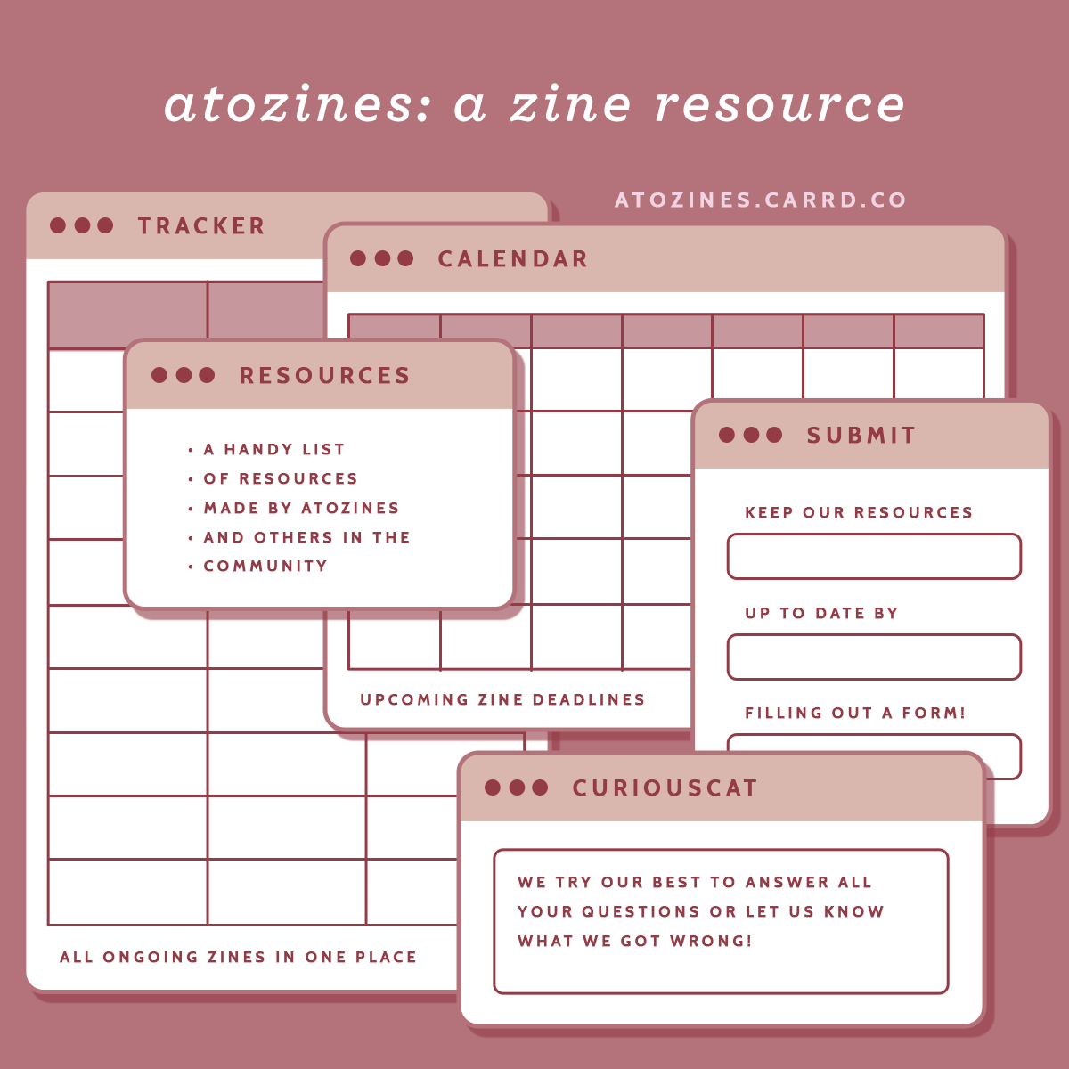 View all our resources: atozines.carrd.co

—— 

⬗ IG: instagram.com/_atozines
⬗ Calendar: atozines.carrd.co/#calendar
⬗ Tracker: atozines.carrd.co/#tracker
⬗ Lists: atozines.carrd.co/#lists
⬗ Resources: bit.ly/atozresource
⬗ curiouscat.me/atozines