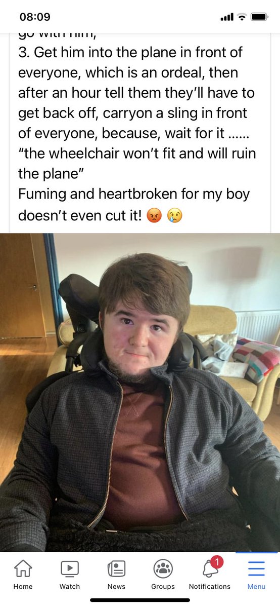 CunninghamVicki's tweet image. @GMB watching the flying story, this was my disabled sons experience at Liverpool airport yesterday on a @Ryanair flight. But different, but an appalling situation. Disabled people need change! @richardbranson