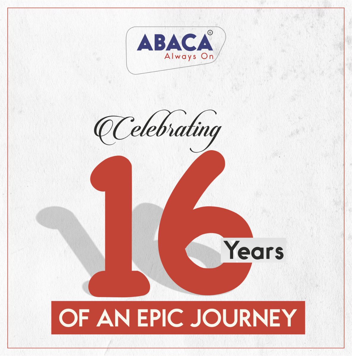 Abacasys's tweet photo. What an Epic Journey it has been! 
Abaca is Celebrating the Successful Completion of 16 Years of a Journey full of dreams turned into reality, owing to the contribution of our team members and the faith placed in us by our patrons. Accompany us, by joining our growing team! https://t.co/kkPfztX9Gt