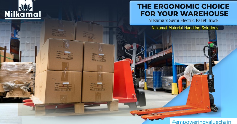 Nilkamal’s Semi Electric Pallet Truck increases material handling efficiency & brings down the total cost.
It is an ideal material handling solution for retail, small warehouse, and more!

For more :- bit.ly/3LMCNg3

#EmpoweringValueChain #Nilkamalmaterialhandling