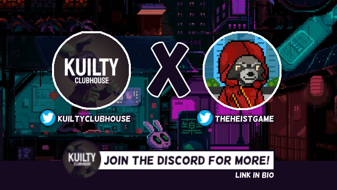 🏠Kuilty's Clubhouse x The Heist 🏦

🎁The Heist has given us 5 WL(s) to giveaway!

To enter:
❤️ Follow <a href="/Kuilty/">Kuilty.eth✨</a>, <a href="/KuiltyClubhouse/">Kuilty's Clubhouse</a> &amp; @theheistgame
♻️ Like and RT
🤝 Tag 3 friends

⏰Winners will be announced in 24 hours.
#NFT #NFTs #NFTdrop #NFTGiveaway #NFTGiveaways #NFTCommunity