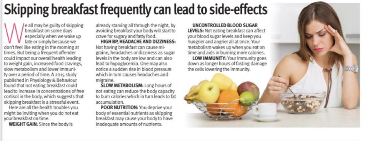 kilowbites's tweet photo. Skipping Breakfast frequently can lead to side-effects

Source: Hindustan Times, Apr 06, 2022 https://t.co/5L3skMQ7KA