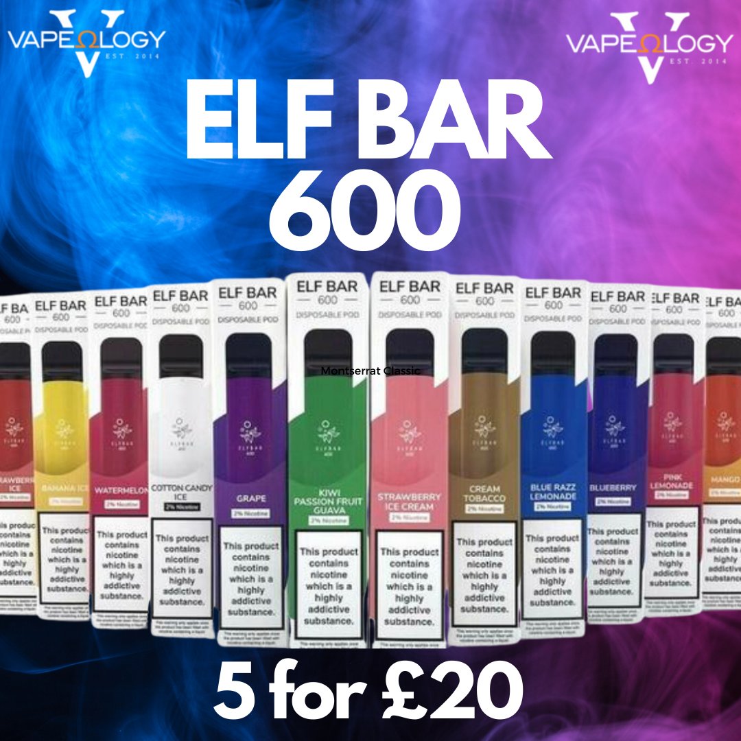 Elf Bar 600 are on offer in store and online now. 5 bars in any combination of flavours from the range for £20.
Hit the link for more information
vapeology.co.uk/search?q=elf+b…