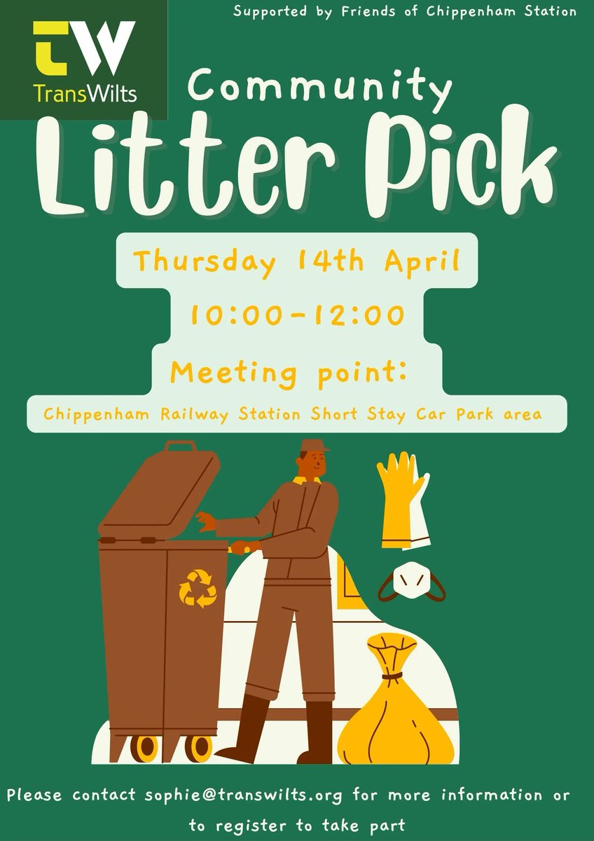 🚯🚯🚯FREE EVENT! 🚩🚩🚩

We hope to see you there next Monday and/or Thursday. #keepbritaintidy

Please email sophie@transwilts.org if you'd like to come along so we can reserve enough equipment. ♻️ 🔆 ♻️ 🔆 ♻️ 🔆  @LiamCrippsCEM @OliverPhippsCEM @Chippenhamtcl @CorshamTC
