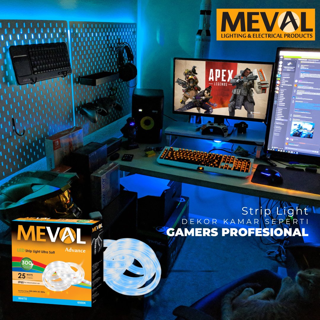 IndonesiaMeval's tweet image. Dekor yuks kamar kalian menjadi studio gamers dengan LED Strip Ultra Soft dengan berbagai varian warna 
#MEVAL 
#mevalfunctional 
#mevalgemers