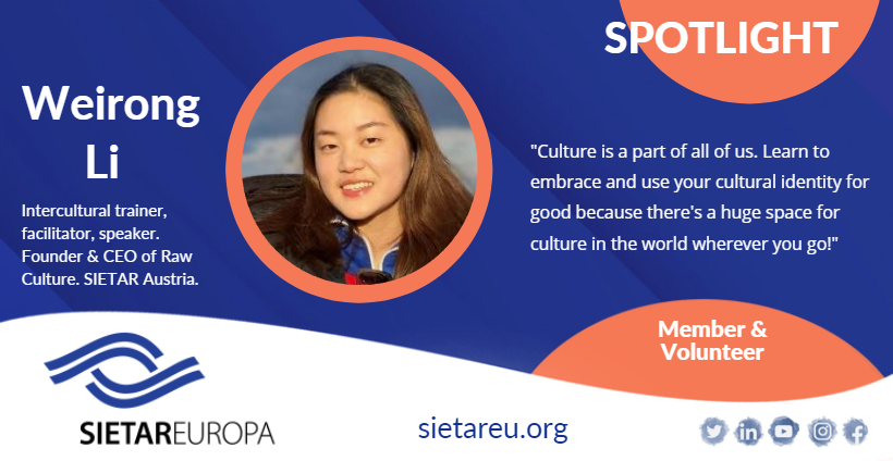 SIETAREUROPA's tweet photo. Happy Friday!
Today our spotlight is on @Weirong Li , a @sietaraustria member. If you could go back and speak to yourself at 15 again, what would you tell yourself about culture, why? #SEUVC #SIETAR #intercultural #interculturaltraining https://t.co/tkPykOIaS6