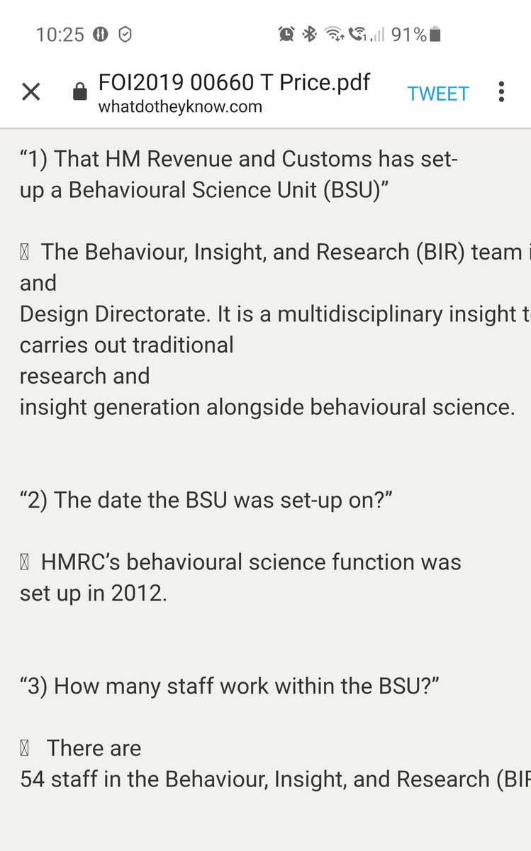 4x4RoadRunner01's tweet photo. @LCAG_2019 @EamonnHolmes @LizKershawDJ @GBNEWS @EamonnHolmes @LizKershawDJ are you aware #HMRC have their own LARGE team of 54 NUDGE experts in their Behavioural Insights and Research Unit, since 2012. Expermenting with PSYCO-OPS techniques to get victims to pay up. Thousands or victims, EIGHT #LoanChargeSuicides. FOI below https://t.co/tfzq9rQVk5
