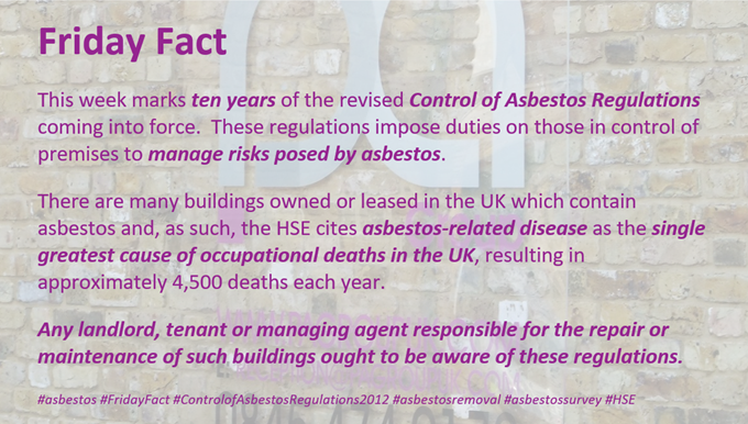 PAGroupUK's tweet photo. #asbestos #FridayFact #AsbestosRegulations2012 #asbestosremoval #asbestossurvey #HSE https://t.co/uasZKha2zk
