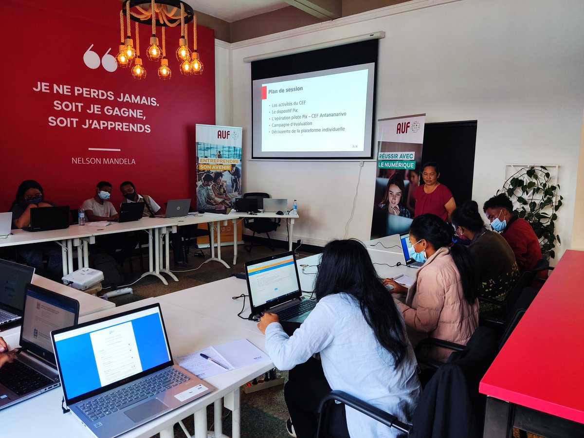 NyAndria's tweet photo. Lancement opération pilote sur les certifications aux compétences numériques Pix au CEF Antananarivo @AUF_Oceanindien https://t.co/TlDcLYQORF