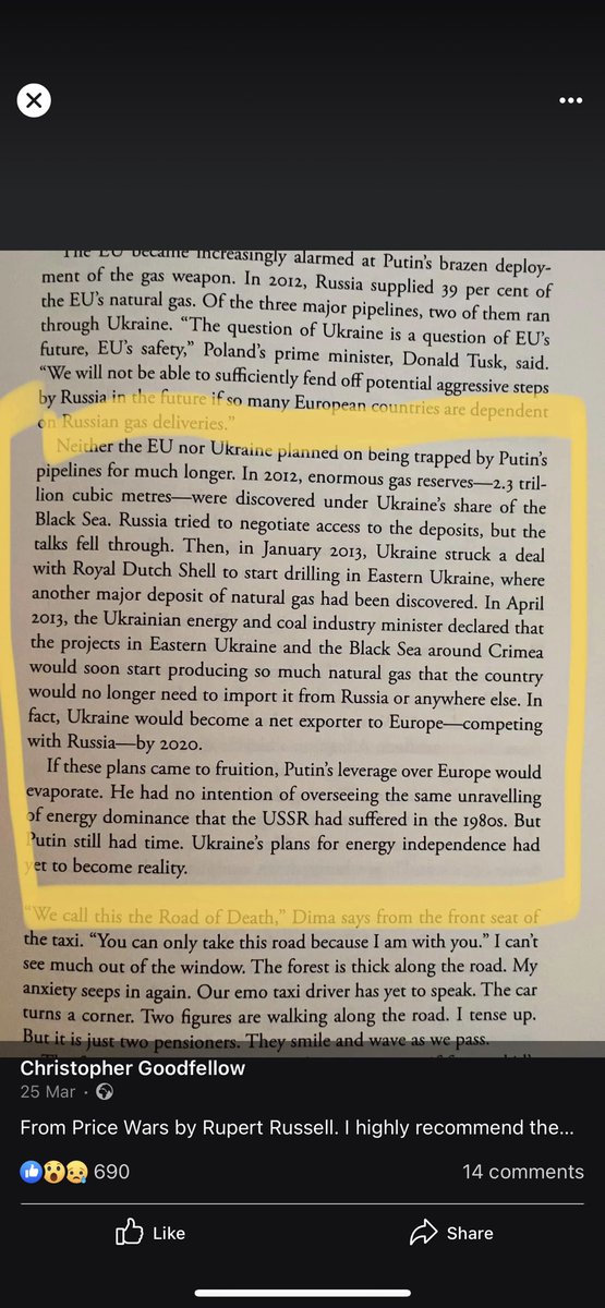 A friend posted this excerpt from Price Wars by <a href="/RupertRussell10/">Rupert Russell</a>  - it is the simplest explanation I’ve read as to why #Putin is trying to obliterate #Ukraine - sorry if this was common knowledge but it felt interesting to me.