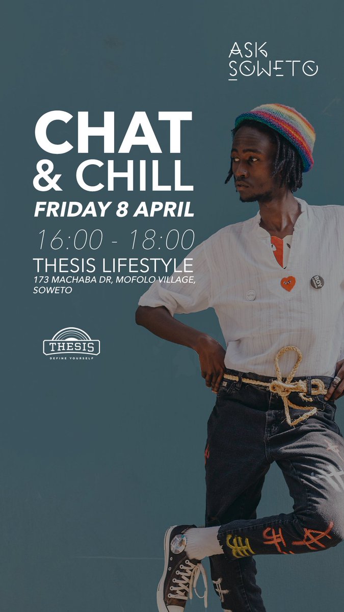 asksoweto's tweet photo. Today we’re hosting a Chat&amp;Chill at the @thesis_lifestyle store in Soweto from 16:00 - 18:00 

To better understand our community let’s have conversations over a few cold ones and snacks on us..

If you’d like to join us send a DM on the ASKSoweto app to secure your spot fam. https://t.co/Jr4QtjdDEo