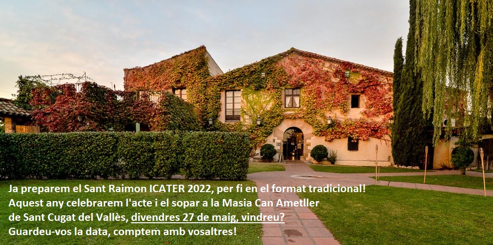 ICATERadvocats's tweet photo. 🎉#SaveTheDate Ja hem començat a preparar el #StRaimonICATER22 per fi en format totalment presencial! Aquest any l'acte i el sopar es celebraran a la Masia @canametller de Sant Cugat divendres 27 de maig, anoteu-ho a l'agenda @ICATERadvocats, comptem amb vosaltres! #VineAlaFesta https://t.co/1qD2dmQsr7