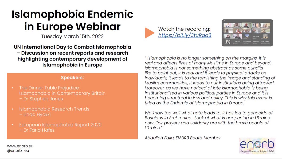 ENORB (@enorb_eu) on Twitter photo Here is recording of #InternationalDaytoCombatIslamophobia 2022 with @StphnHwrdJns (9.40), Linda (28.10) & <a href="/ferithafez/">Farid Hafez @fhafez.bsky.social</a> (42.15) Please do share: youtube.com/watch?v=ak8zIz… Here is recording of #InternationalDaytoCombatIslamophobia 2022 with @StphnHwrdJns (9.40), Linda (28.10) & <a href="/ferithafez/">Farid Hafez @fhafez.bsky.social</a> (42.15) Please do share: youtube.com/watch?v=ak8zIz…