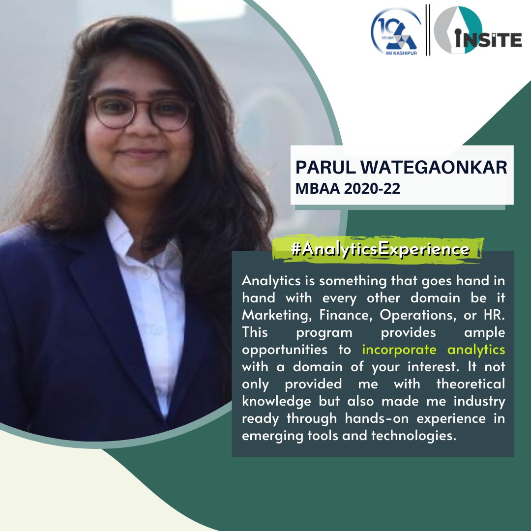 IIMKsp's tweet photo. Hear out 𝐏𝐚𝐫𝐮𝐥 𝐖𝐚𝐭𝐞𝐠𝐚𝐨𝐧𝐤𝐚𝐫 from the 𝐌𝐁𝐀𝐀 𝟐𝟎𝟐𝟎-𝟐𝟐 batch sharing her key takeaways from the program.
#IIMKashipur #IIMKsp #MBAAnalytics #IIMInTheNorth #Analytics #10YearsOfIIMKashipur #businessanalytics #mbaanalytics #TeamInsite https://t.co/kiPIxagfg2