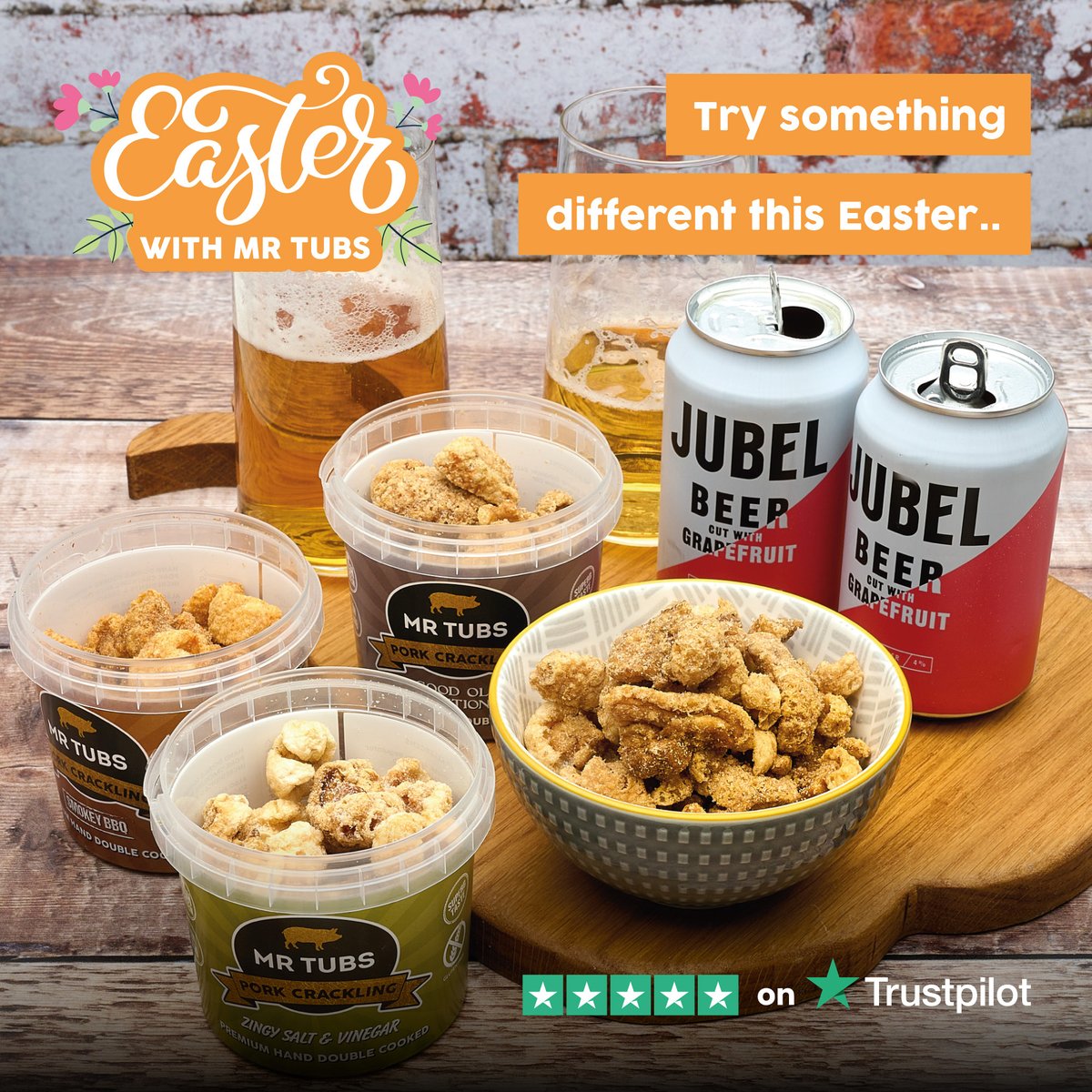 MrTubs_Net's tweet photo. 🐣 PRICE DROP 🐣
Try something 𝕕𝕚𝕗𝕗𝕖𝕣𝕖𝕟𝕥 this #Easter with Mr Tubs #porkcrackling! Even better.. our Jubel gift sets are now just £4.49!! That's a massive saving of £7.50 (was £11.99)🤑

Shop now at https://t.co/VhCDOwWWxA ✅

 #porkscratchings #porkcrackle #scratchings https://t.co/3beqEB2fkL