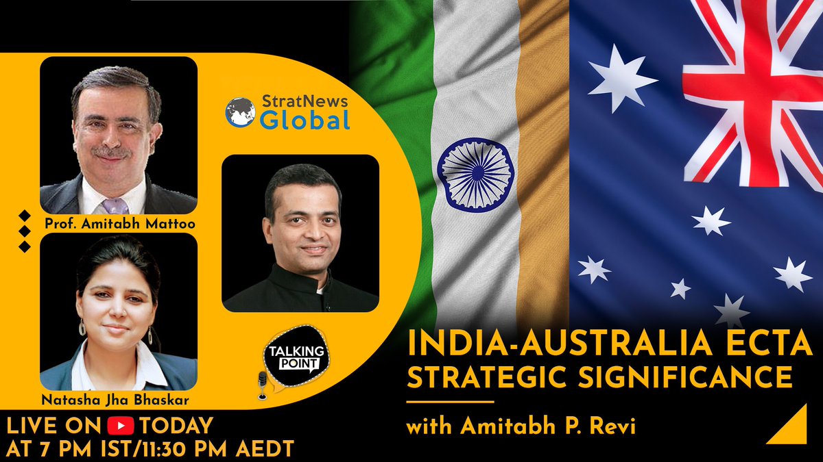 StratNewsGlobal's tweet photo. 🌐On #TalkingPoint

➡️ @amitabhmattoo, Professor, SIS, @JNU_official_50. Honorary Prof, @UniMelb. Founding Director, @AIinstitute. Former member🇮🇳NSAB

➡️ @natashajha, General Manager, @NewlandGlobal 

➡️In conversation with @amitabhprevi 

➡️Live Tonight 7 PM IST/11:30 PM AEDT https://t.co/LT1rUdSZTe