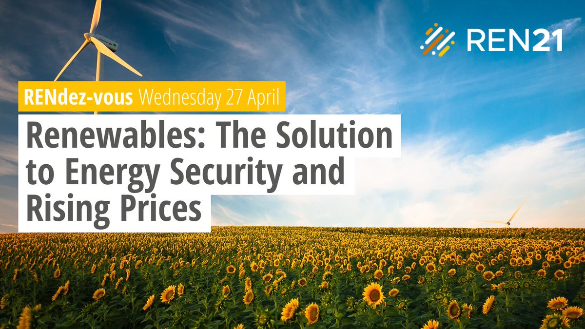 📢#RENdezvousGlobal event registrations are open!
With all the attention on rising #energy prices, there is a major opportunity to frame #RenewableEnergy beyond #climate and #development discussions.
🔔Join us on 27 April ren21.net/RdV-Global-Apr…