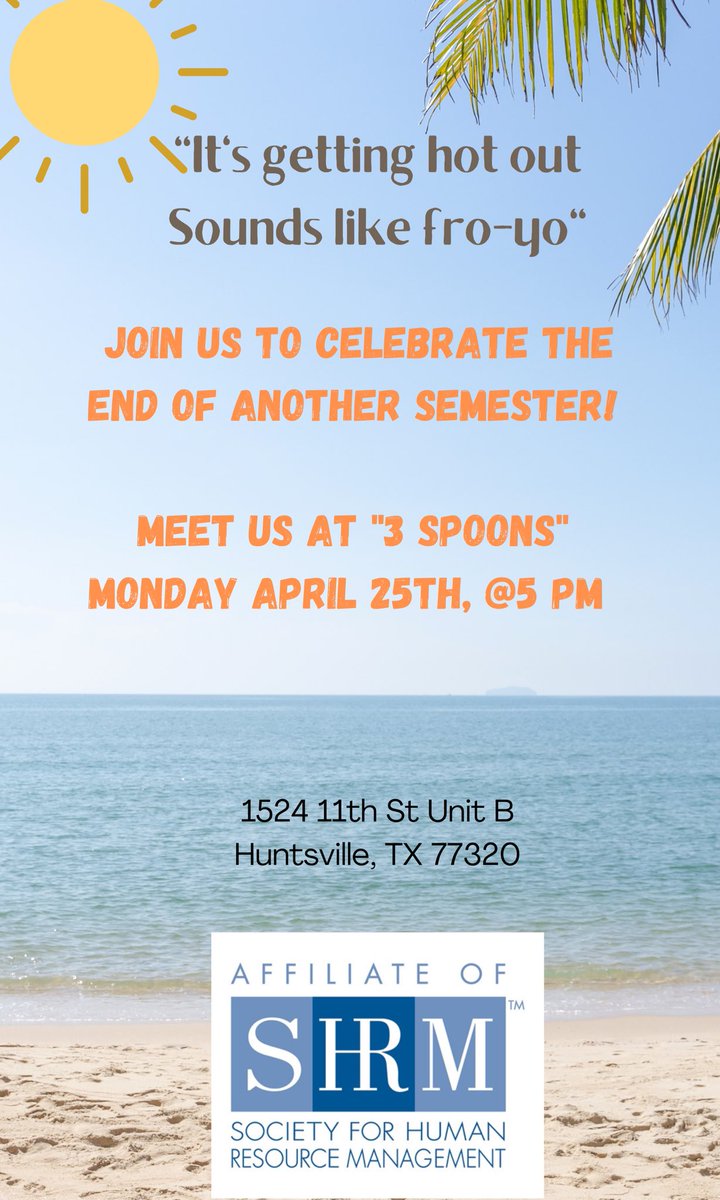 SHRMofSHSU's tweet photo. Come and join us with some froyo! #3spoons @SHSUCOBA https://t.co/HNsJNAi8yT