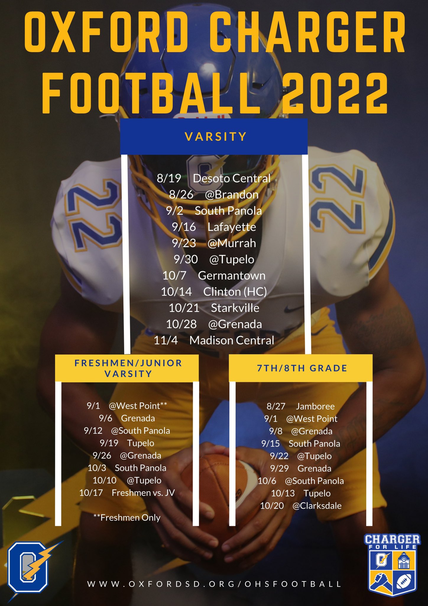 Oxford Charger Football on X: 'Full 2022 Football Schedule featuring all  OSD Chargers! #chargerforlife  / X