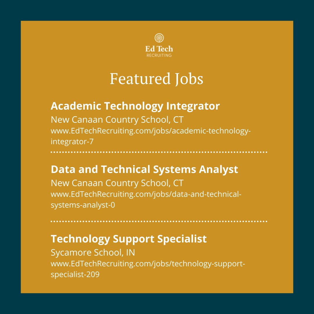 Have you taken a peek at our job board lately? Check out these six new featured jobs on our board!

To read more details about these positions, click the link below!

edtechrecruiting.com/jobs