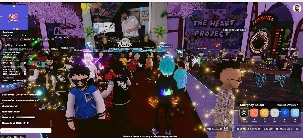 Our <a href="/decentraland/">Decentraland</a> party is HOPPING and <a href="/TropixOfficial/">TropixMusic</a> DJ set is BOOMING!  Throw on your CULT&amp;RAIN swag and come join us 30 minutes left in his set!

play.decentraland.org/?position=-119