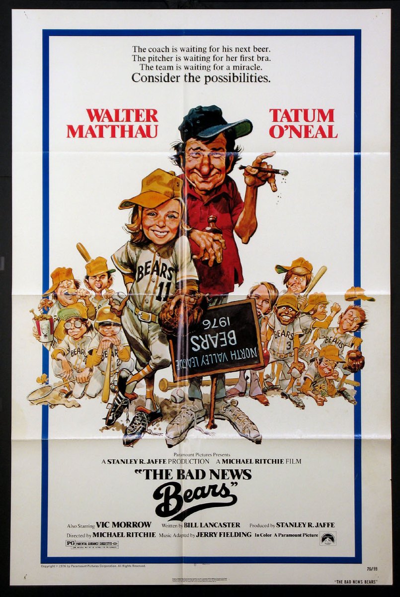 FilmPostersCom's tweet photo. Bad News Bears (1976).  April.  The baseball time of year.  The little league time of year.  Witness the joy the average parent sometimes unleashes at an average little league game.  Movie poster is a US one sheet.  #WalterMathau  #TatumOneal

https://t.co/YZBKyl6o6v https://t.co/FpSnAEFEmj