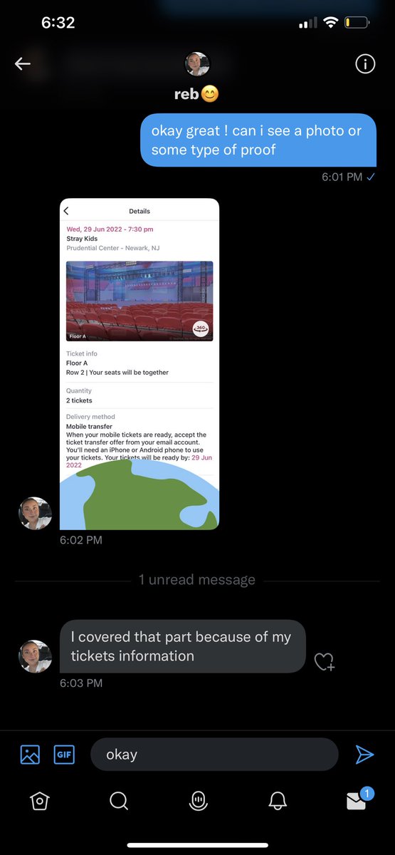 seokhwanderful's tweet photo. CONFIRMED SCAMMER @/adadmum
 
sent the same proof to me and my mutual scammed my mutual out of a large amount of money and then blocked once they got confronted with the screenshots selling FLOOR A ROW 2 
and DO NOT interact 
#straykids  #StrayKids_2ndWorldTour #MANIAC_SKZn https://t.co/L5E0wzF0yJ