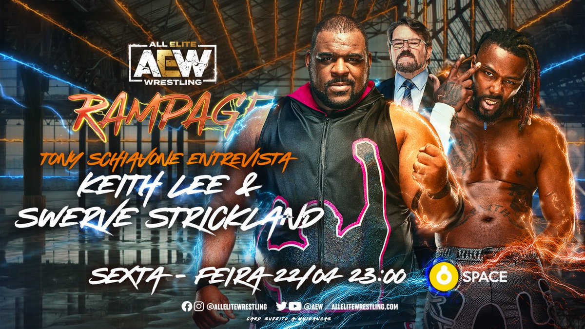 AEWBrazil's tweet photo. E a mais nova dupla da #Aew tem algo a falar, acompanhe a entrevista de ⁦@tonyschiavone24⁩ com ⁦@RealKeithLee⁩ e ⁦@swerveconfident⁩ hoje as 23:00 no #AewRampage com narração em português só no ⁦@spacebrasil⁩ https://t.co/CUdRv54iGV