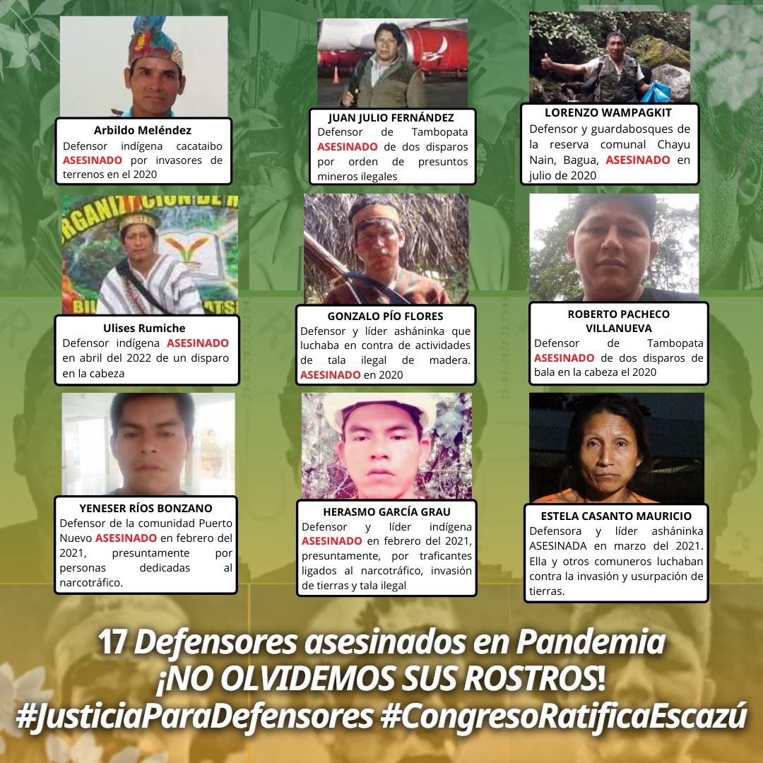 vigilanteamazon's tweet photo. 🔴#JusticiaParaDefensores: Ellos son parte de los 17 defensores ambientales asesinados durante la pandemia en las regiones del Perú. ¡NO OLVIDEMOS SUS ROSTROS!

➡️Toma acción y súmate a exigir JUSTICIA para que sus muertes no queden impunes. #CongresoRatificaEscazú https://t.co/c0S6z2USnr
