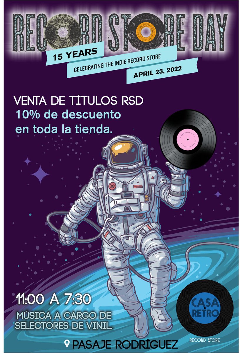 📍 Casa Retro Store
10% de descuento en tienda + títulos de #RSD22 + música 🎶 Nos vemos mañana en la celebración de #RSD 🔥
