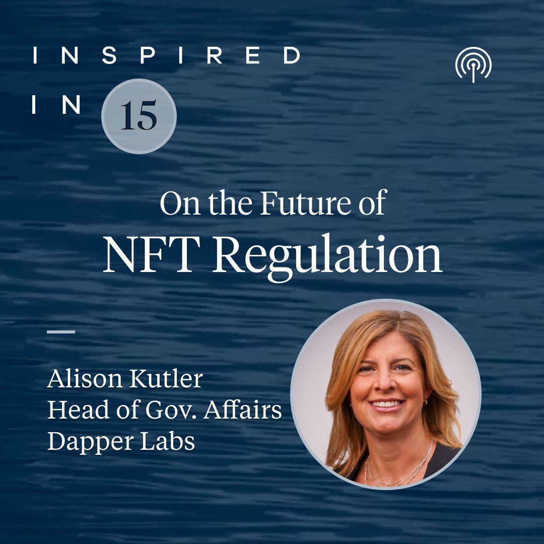 Where is NFT regulation headed? <a href="/alexavontobel/">Alexa von Tobel, CFP</a> asked <a href="/kutler_alison/">Alison Kutler</a>, Head of Government Affairs at <a href="/dapperlabs/">Dapper Labs</a>, on Inspired in 15.

We cover why not all NFTs are created equally, how one of the biggest industry blockers is regulatory inaction, and more: apple.co/3k1gjMq
