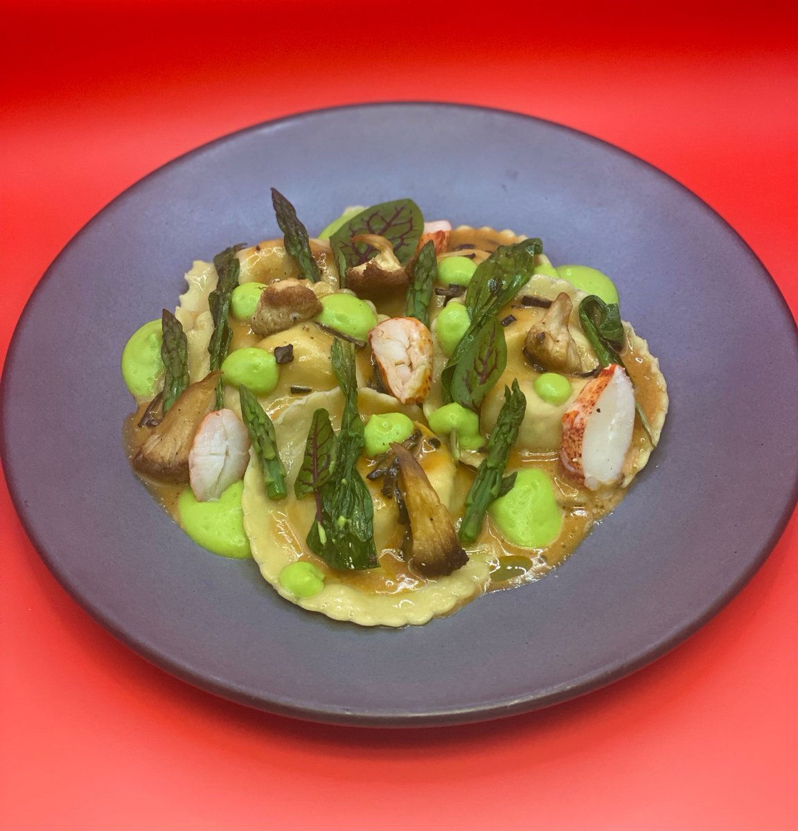 Stop into 1833 for today's amazing special! Lobster ravioli | asparagus | ramps | lions mane mushrooms | black truffle &amp; lobster cream sauce $18